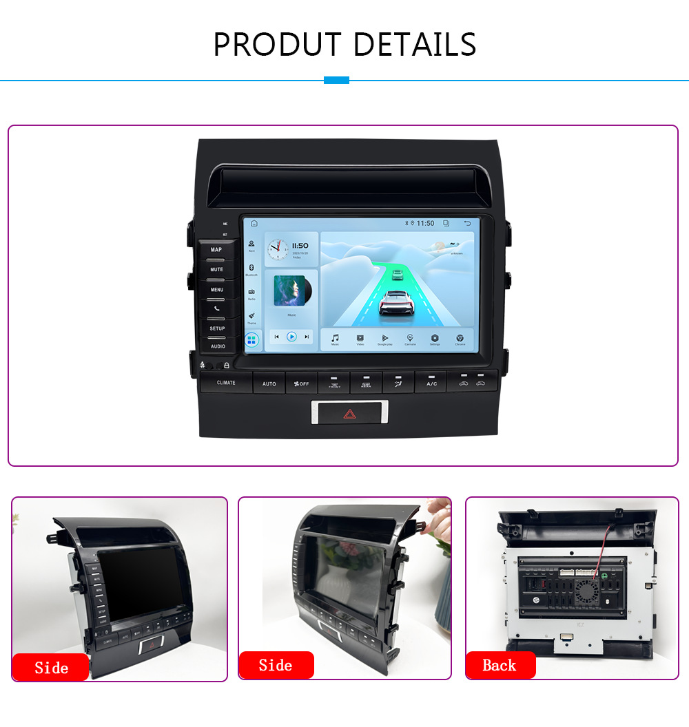 Suitable for Toyota Land Cruiser Car-Mounted Central Control Large-Screen Android Navigation System with Reversing Image, Bluetooth, and Wifi All-In-One Device
