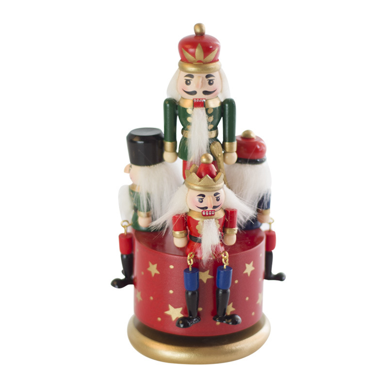 Navidad regalos navideños cascanueces caja de música giratoria artesanía decoración casera madera caja de ocho tonos