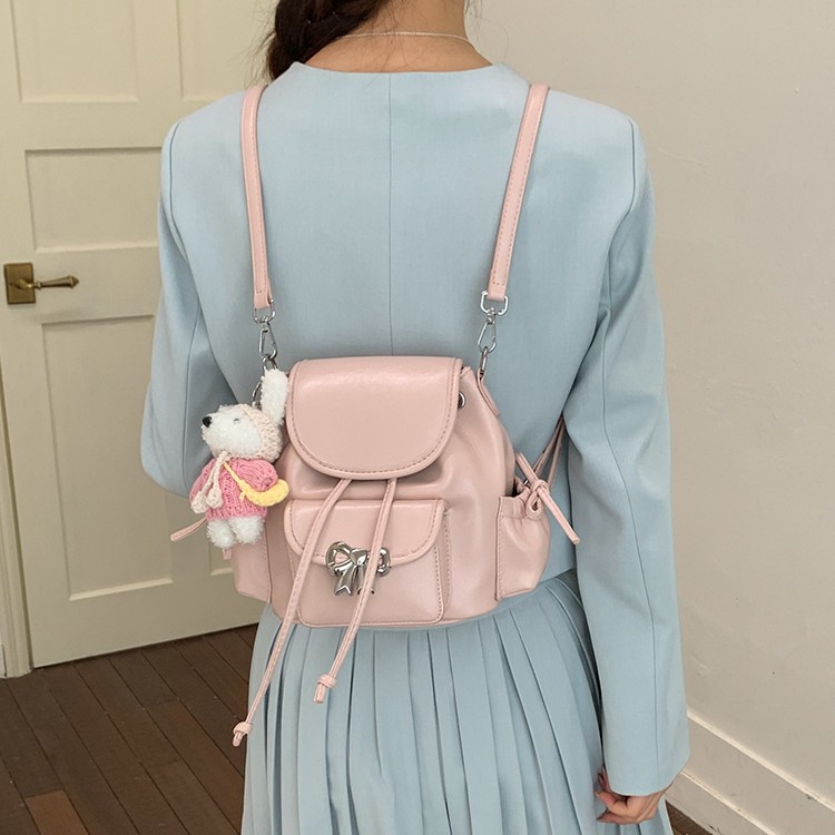 Women's Soft PU Solid Color 2026 New Fashion Versatile Bow Backpack Multifunctional Single Shoulder Crossbody Bag_voghion.com