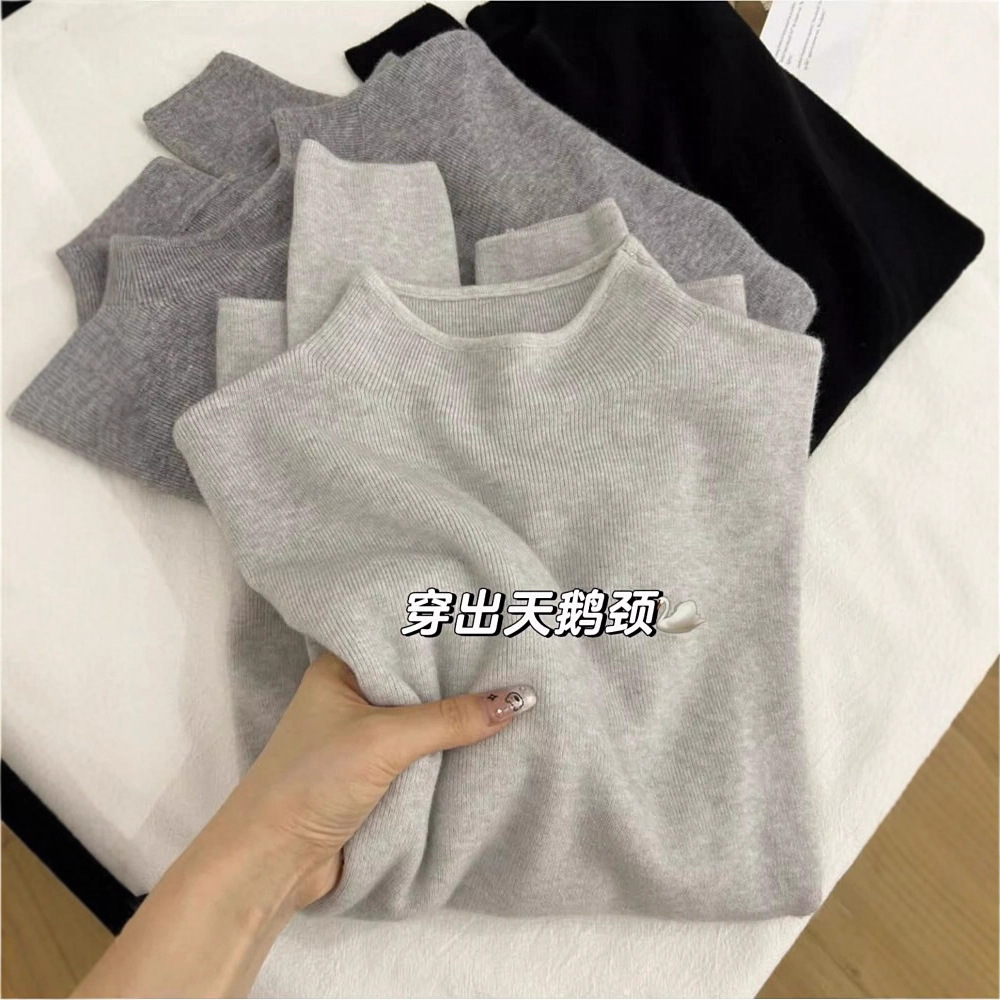 秋季2025软糯小立领毛衣女正肩内搭气质半高领针织打底衫冬装上衣
