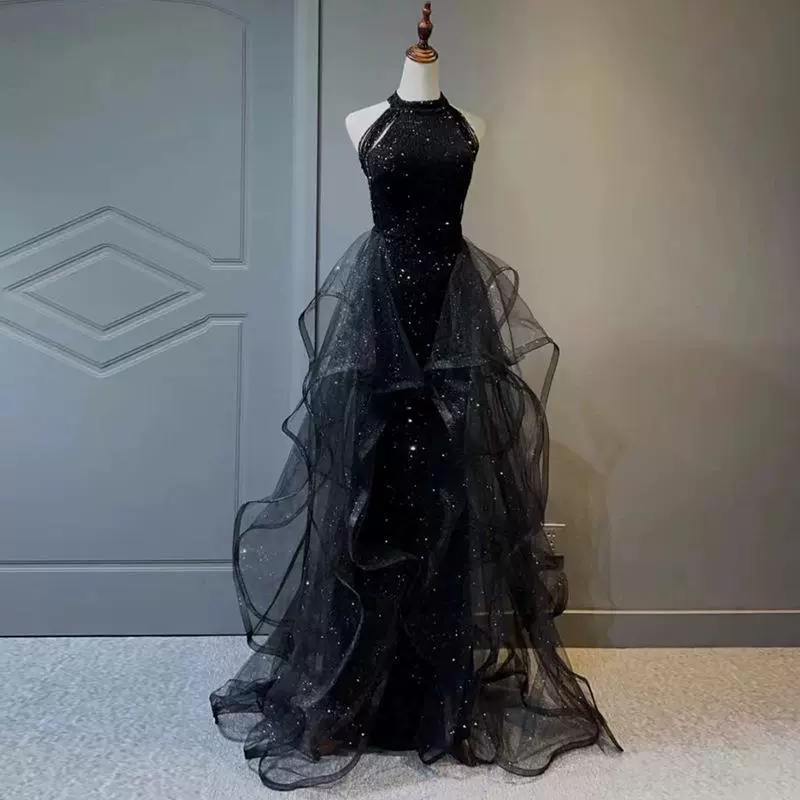 Черные ногти с sequins, вечернее платье, юбка, новая коллекция