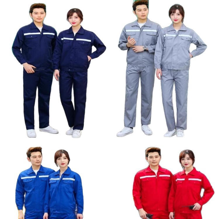春秋涤棉男工作服套装耐磨耐脏工厂车间汽修厂服反光条劳保服批发|undefined