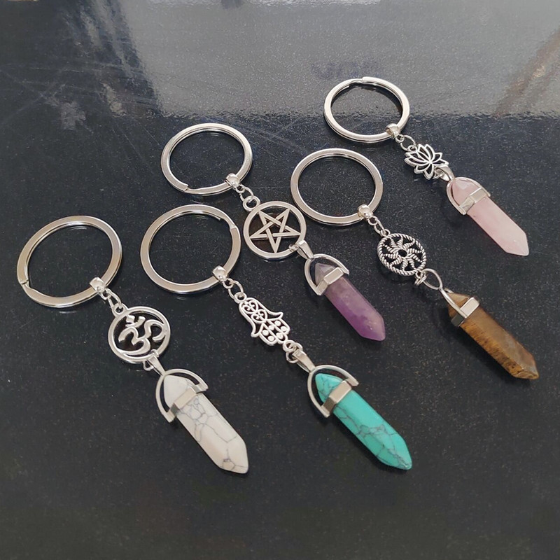 Comercio exterior nuevo 3D Cristal de loto columna hexagonal llavero moda regalo creativo bolsa colgante