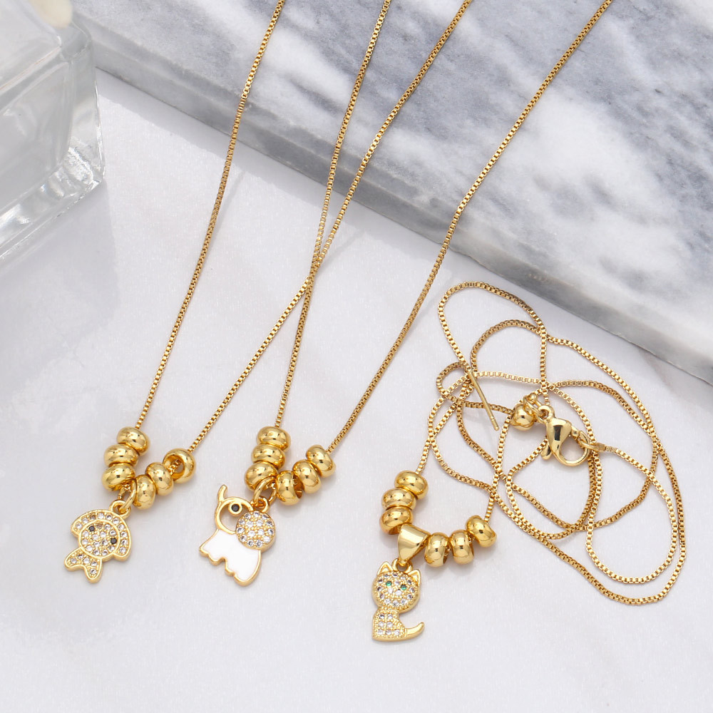 Fashion Simple Compact  Animal Cute Kitten Puppy Elephant  Pendant Zircon Copper Necklace