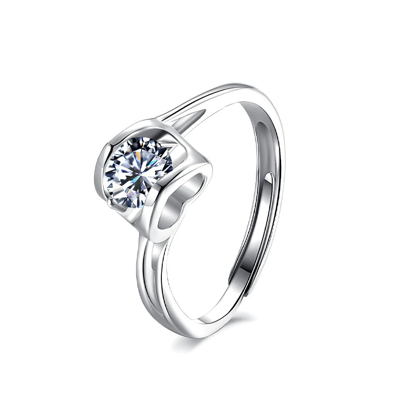 Кольцо небольшого дизайна с камнем, классическое обручальное кольцо, аксессуар, один карат, тренд сезона, серебро 925 пробы