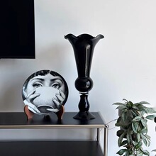 【中古】Vintage中古法式黑色高脚杯玻璃花器花瓶高款家居装饰