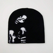 X 59304 Human print knit beanie ����ͼ����֯ñ�羳����ͨ