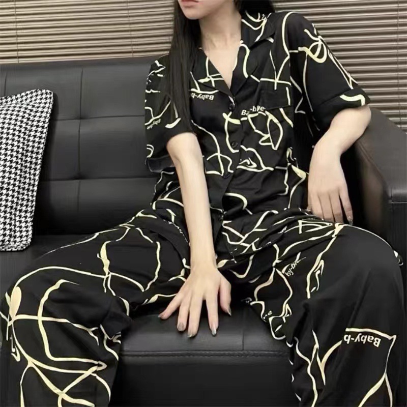 2025 primavera y verano pijamas de mujer pantalones de manga corta en un nuevo cardián casual suelto se puede usar en el hogar conjunto de ropa