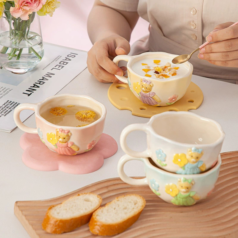 Flower Bear Ins Hanfeng ручной керамический кружка чашка молочная с irregular овсяная каша завтрак чашка кофе
