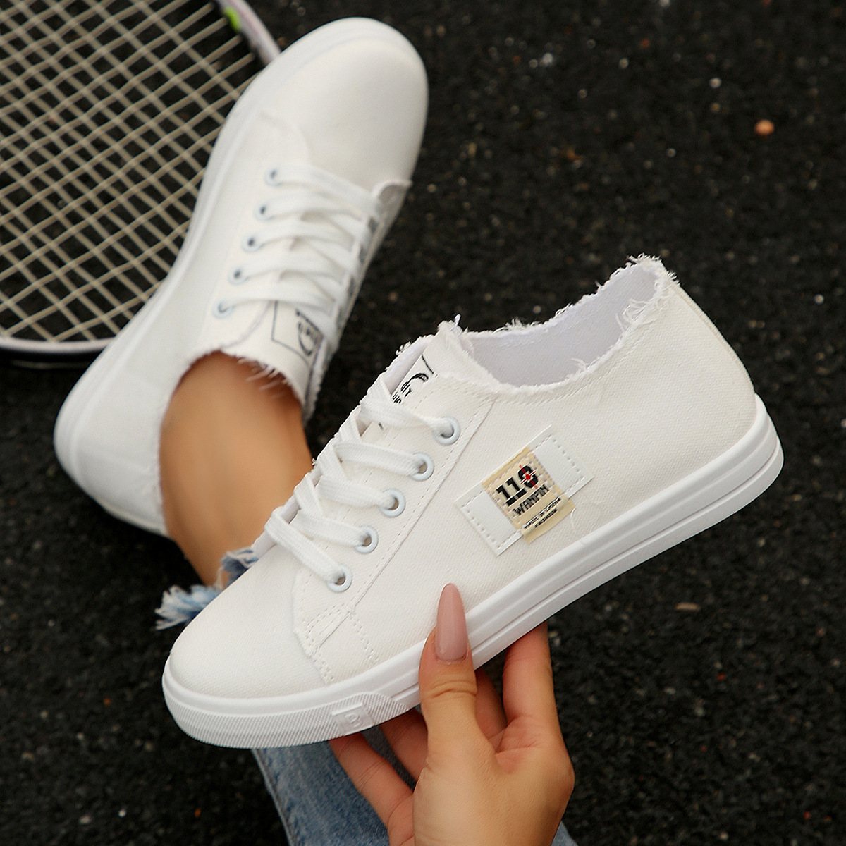 小白鞋女ins潮2025年新款春秋季帆布鞋学生休闲百搭平底百搭小众