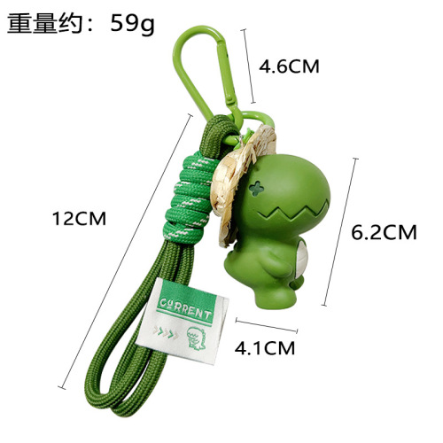 Cartoon Cute Resin Straw Hat Dinosaur Keychain Couple Keychain Car Bag Pendant Small Gift Wholesale