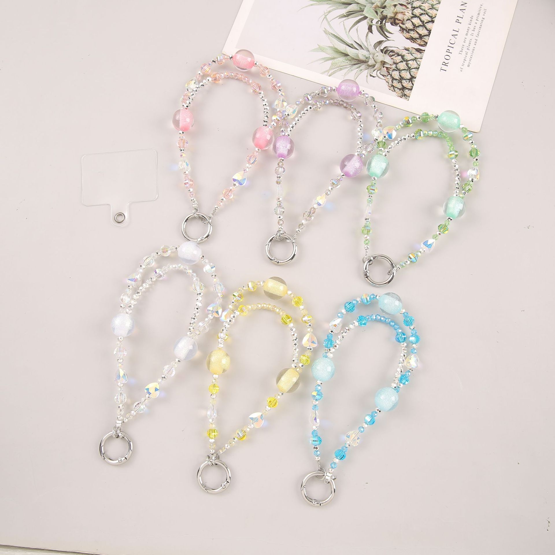 Luxury style cartoon crystal phone chain, creative crystal bead chain, colorful beaded phone lanyard, bag chain wholesale