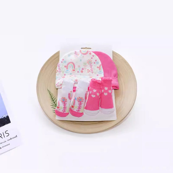 in stock baby hat spring and autumn flip hat socks suit 0-6 months fontanelle baby fetal hat newborn socks