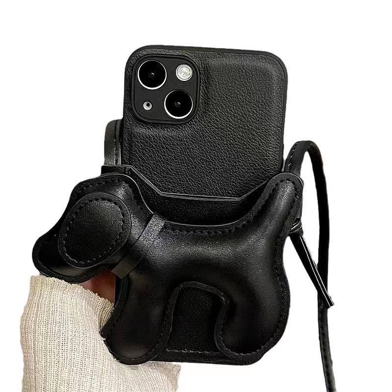 De alta calidad de cuero 13PROMAX negro cachorro bolsa mensajero adecuado para iphone14 teléfono móvil Shell 12 nuevo 11 suave