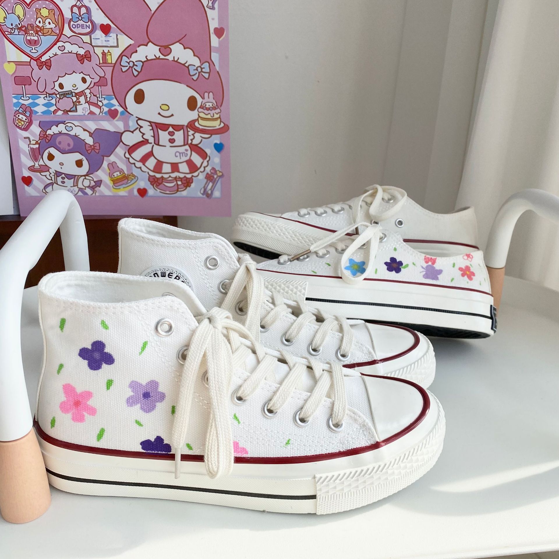 DIY爆改复刻1970手绘涂鸦帆布鞋女韩原宿ulzzang学生鞋31/32女式