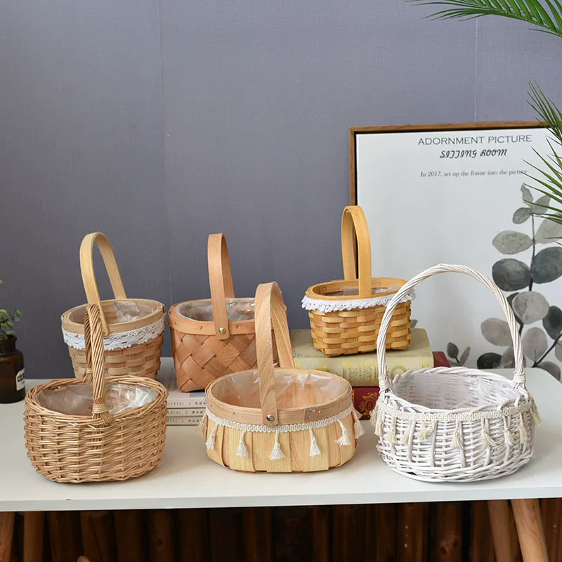 Basket, woven handheld flowerpot, straw children's decorations