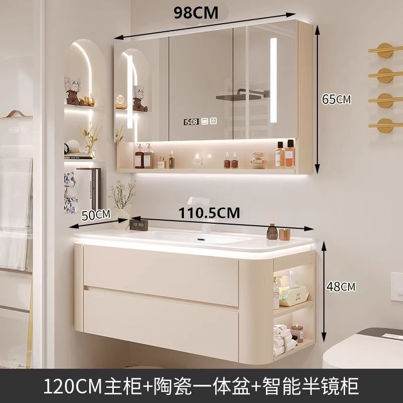 Cerámica integrada cuenca crema estilo baño gabinete combinación simple lavado de manos lavabo baño lado gabinete