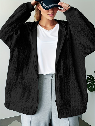Women's Loose Long-Sleeve Hooded Zipper Sweatshirt with Pockets - New Fall/Winter Collection from Europe and America