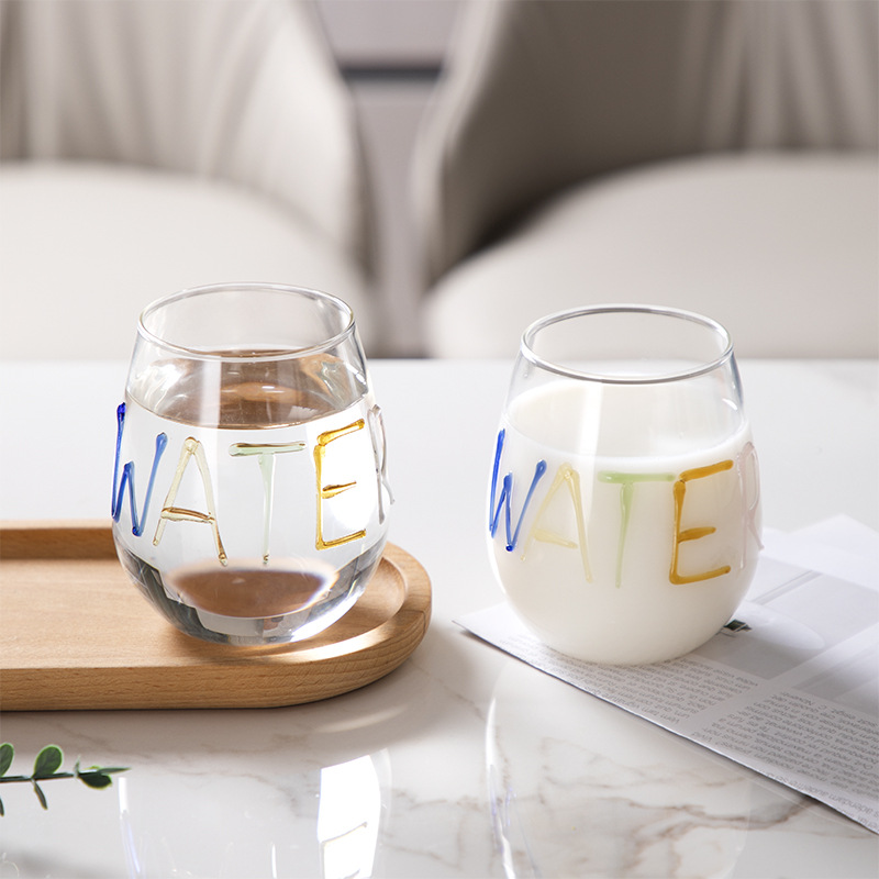 Hecho a mano colorido carta de vidrio resistente al calor embalaje regalo de cumpleaños taza de agua taza de jugo de gran capacidad