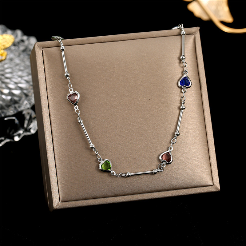 Fashion Heart Shape Flower Alloy Copper Plating Inlay Artificial Gemstones Necklace 1 Piece