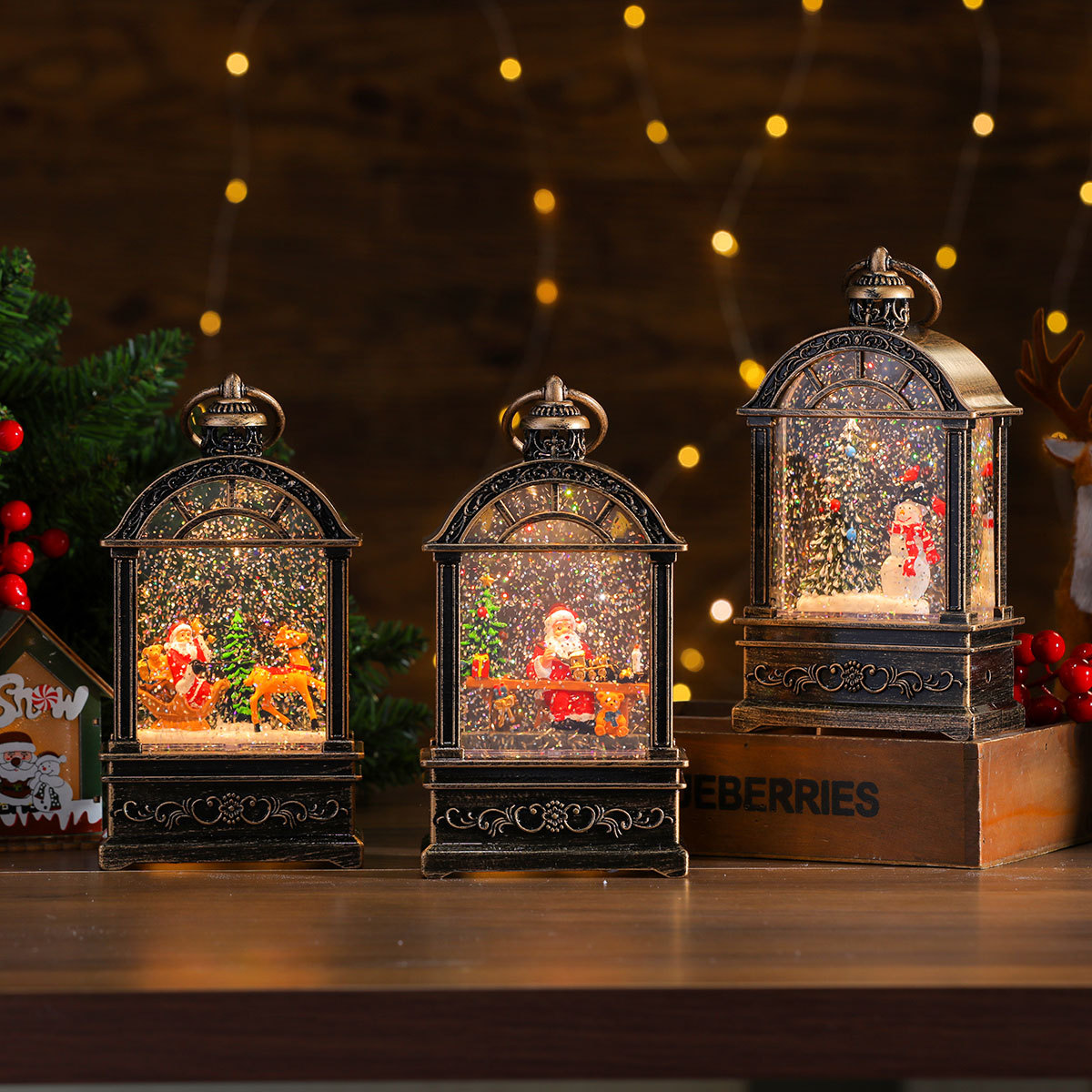 Navidad nueva ventana de luces creativas iluminadas con caja de música luces de noche decoraciones de Navidad regalos de Navidad