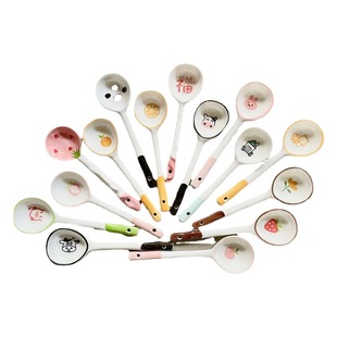 2 yuan wholesale ceramic spoon cute cartoon children eating spoon porcelain spoon small spoon long handle spoon random