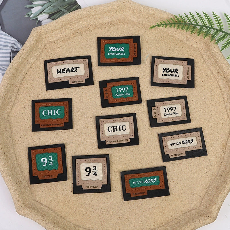 Кожаная строчка Персонализированная торговая марка аксессуары для одежды декоративная этикетка коричневый хаки квадратный кожаный бренд оптовая продажа с фабрики в наличии