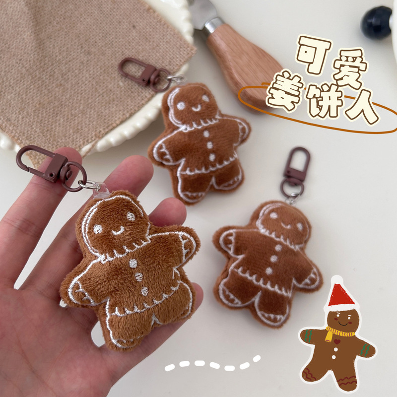 Cute Fabric Gingerbread Man Keychain Christmas Simulation Food Play Pendant Ins School Bag Accessories Couple Girlfriend Gift