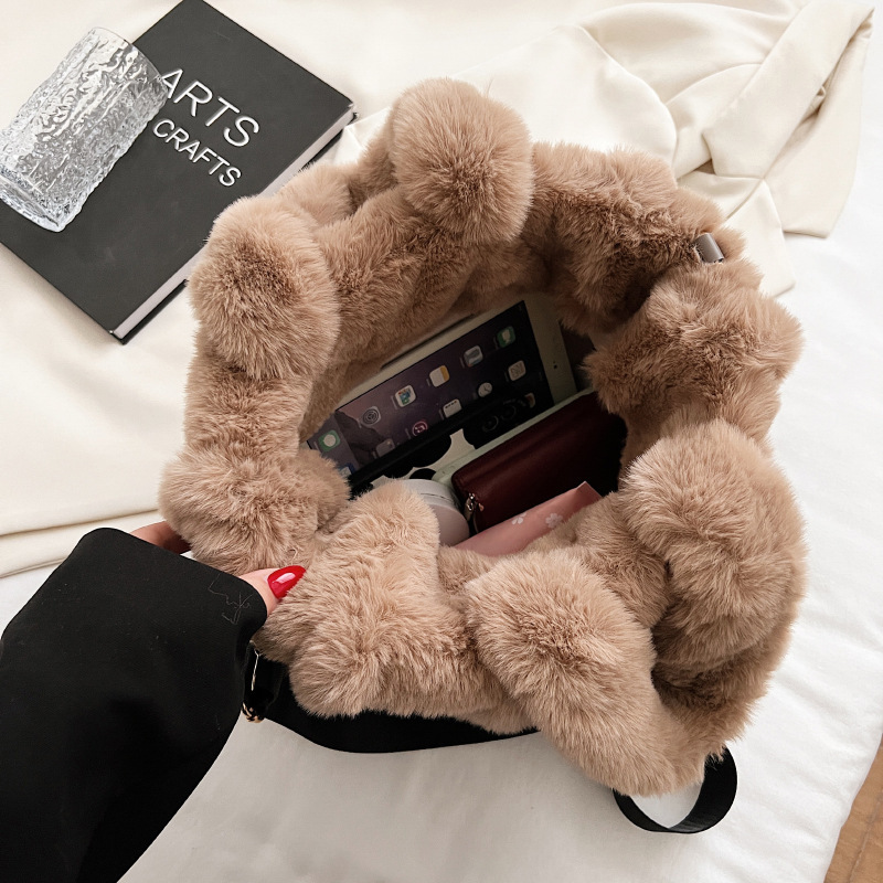 Bolso de felpa para mujer 2023 nuevo bolso de mujer de estilo coreano de moda bolso de mano portátil de gran capacidad de hombro crossbody bolso peludo