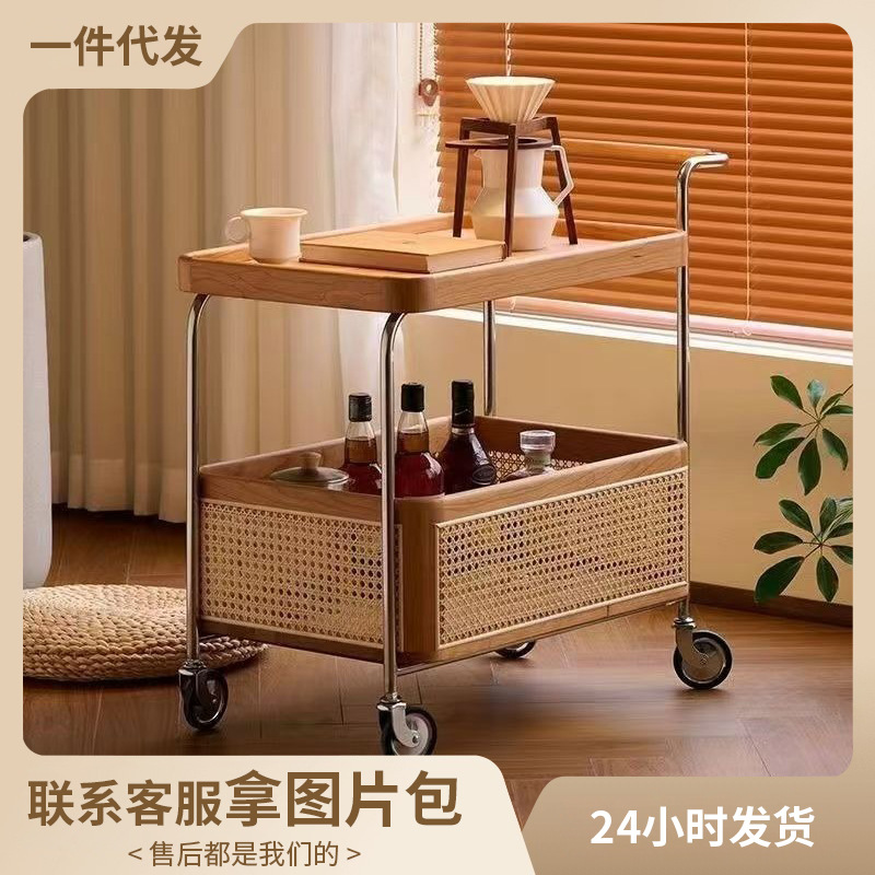 酒店可移动实木餐车沙发边几客厅收纳茶几小桌子可刹车高档酒水车
