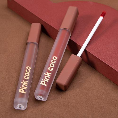 Pink coco lip glaze matte velvet matte lip glaze whitening color easy to color powder matte lip glaze