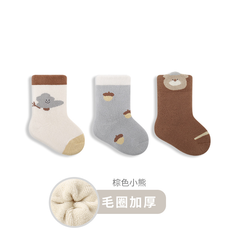 Calcetines para bebés recién nacidos Otoño e Invierno engrosado cálido Terry calcetines para bebés niños y niñas boca suelta sin hueso calcetines de algodón a media pierna