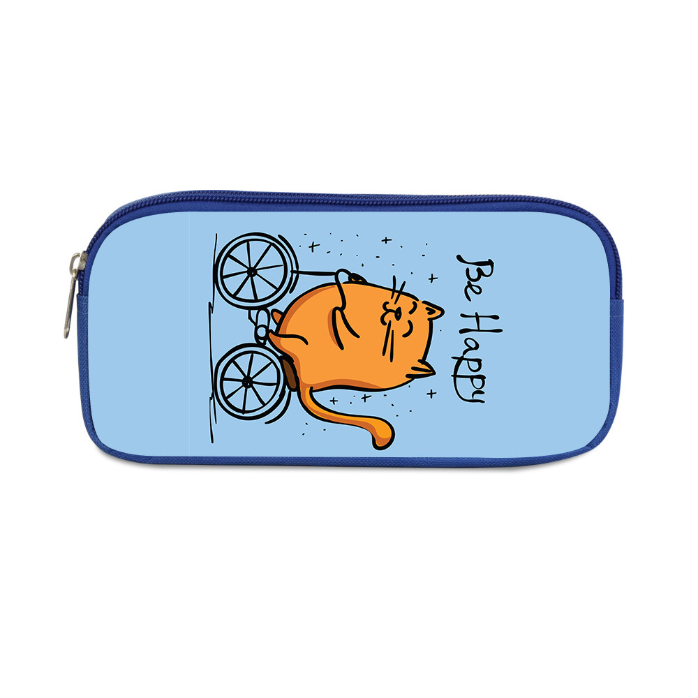 Cartoon cute cat blue single layer pencil case 06