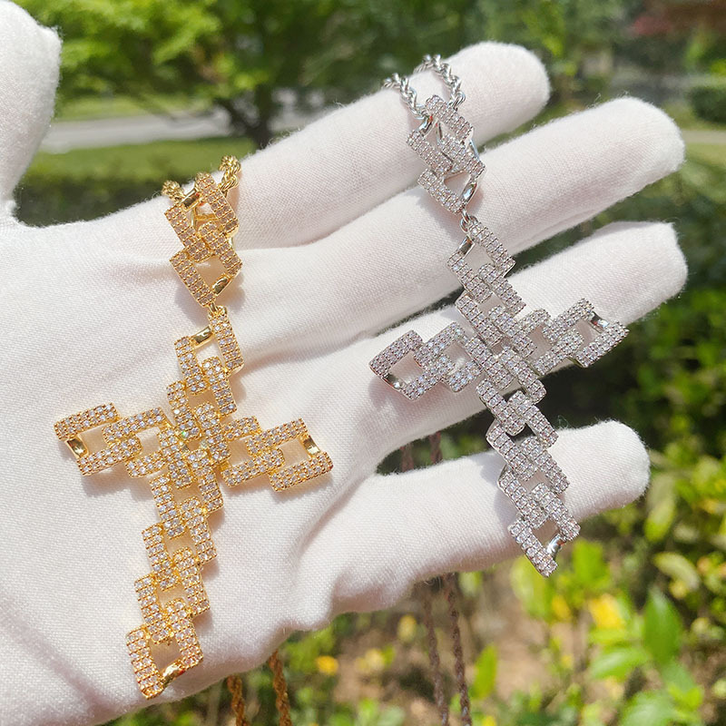 Cross Diamond Necklace Gold Unisex Chain For Couples_voghion.com