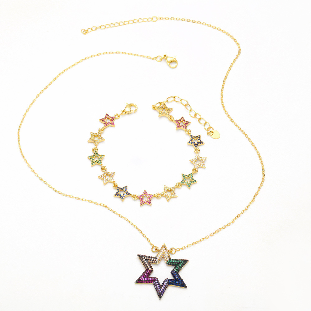 Fashion Star Copper Inlay Zircon Bracelets Necklace