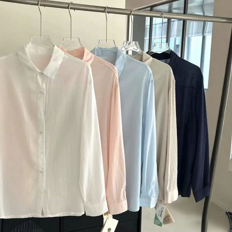 Lenzing Tencel Linen Long-Sleeved Shirt for Women, Loose Sun-Protective Cardigan, French-Style Thin Button-Up Lyocell Top Lenzing Tencel Linen Long-Sleeved Shirt for Women, Loose Sun-Protective Cardigan, French-Style Thin Button-Up Lyocell Top