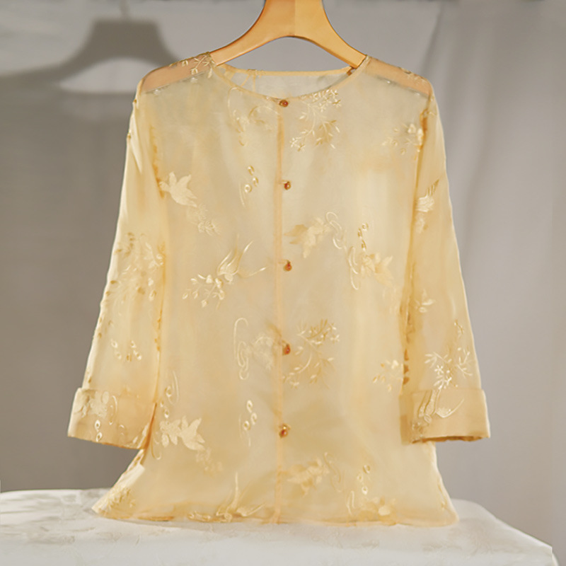 Heavy Embroidery Double-Layer Silk Sun Protection Shirt for Women, Summer Design, 2026 New Chinese Style Long-Sleeved Cardigan Top