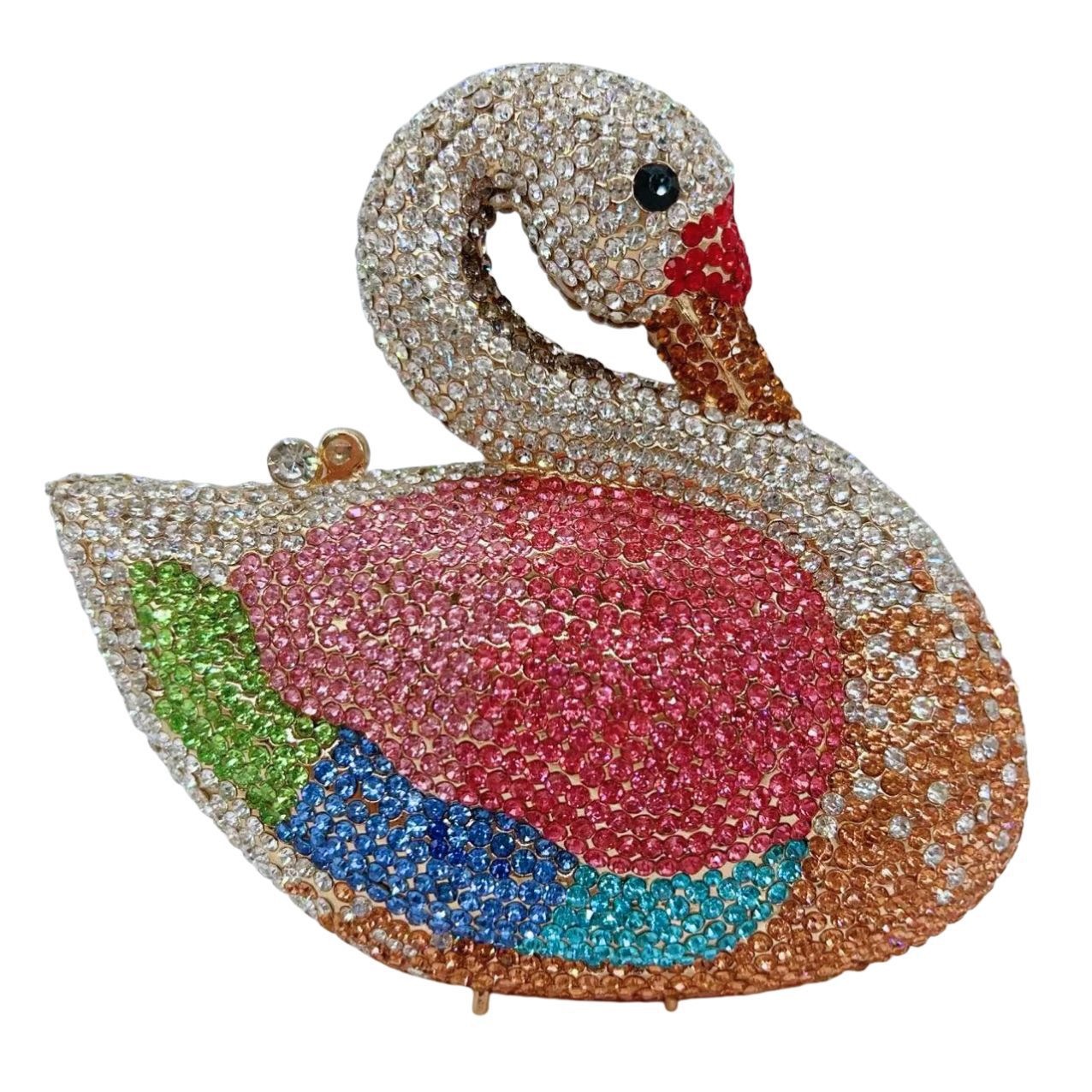 Bolsa de noche de cristal, bolsas de cena de diamantes de Europa y América, animales cisne llenos de diamantes de mano, bolsas de banquete para mujeres nuevas