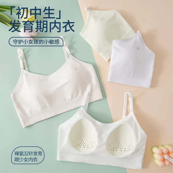 Teenage Development Period Underwear for Girls, Middle and High School Students, No Steel Ring, Fixed Cup, Comfortable, Breathable, Beautiful Back Vest Bra