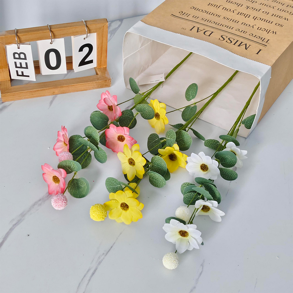Simulación de pintura al óleo 4 cabeza de flores falsas margaritas de flores de boda floral decoración del hogar de boda
