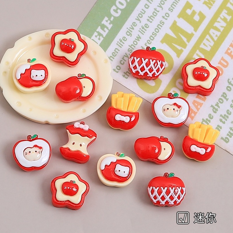 Mini Cute Kitten Apple Handmade DIY Homemade Jewelry Accessories Cream Glue Resin Small Accessories Materials Wholesale