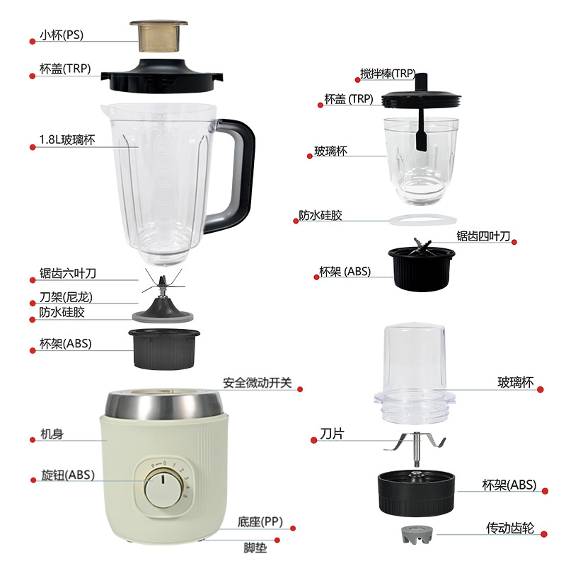 Mezclador eléctrico multifuncional 3 en 1 jugo de frutas y verduras máquina de cocina al por mayor máquina de molienda de harina y carne molída máquina de rompe paredes integrada