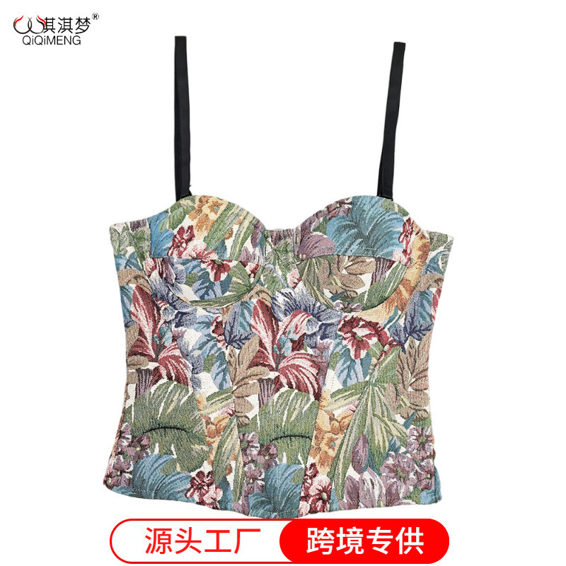 Independent Station Satin Shaping Body Dress Top Small Chanel Style Floral Vintage Sling Women's Body Shaping Full Body Compression