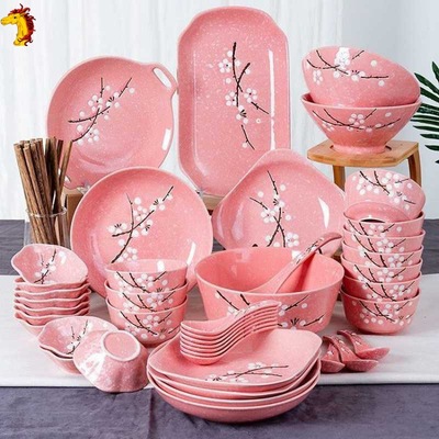 盘碗碗碟套装陶瓷家用日式碗盘多人组合雪花釉餐具简约吃饭碗勺碟|ru