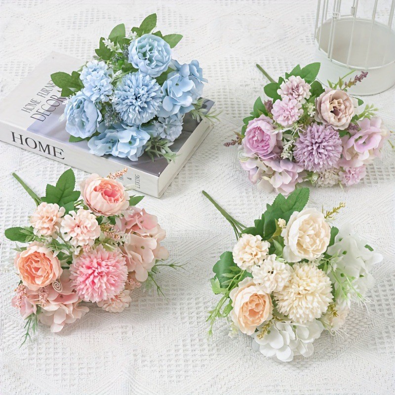 7-Fork Combination Flower Artificial Flower Small Bunch Silk Flower Hydrangea Combination Silk Flower Hand Bouquet Artificial Home Wholesale