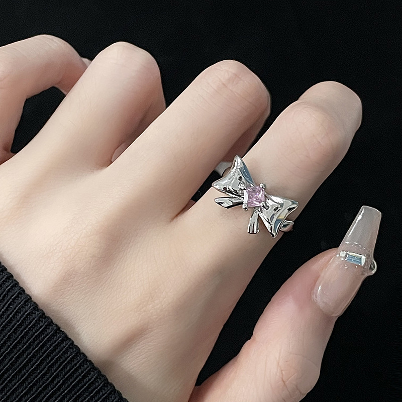 Retro Bow Knot Copper Plating Zircon Open Ring 1 Piece