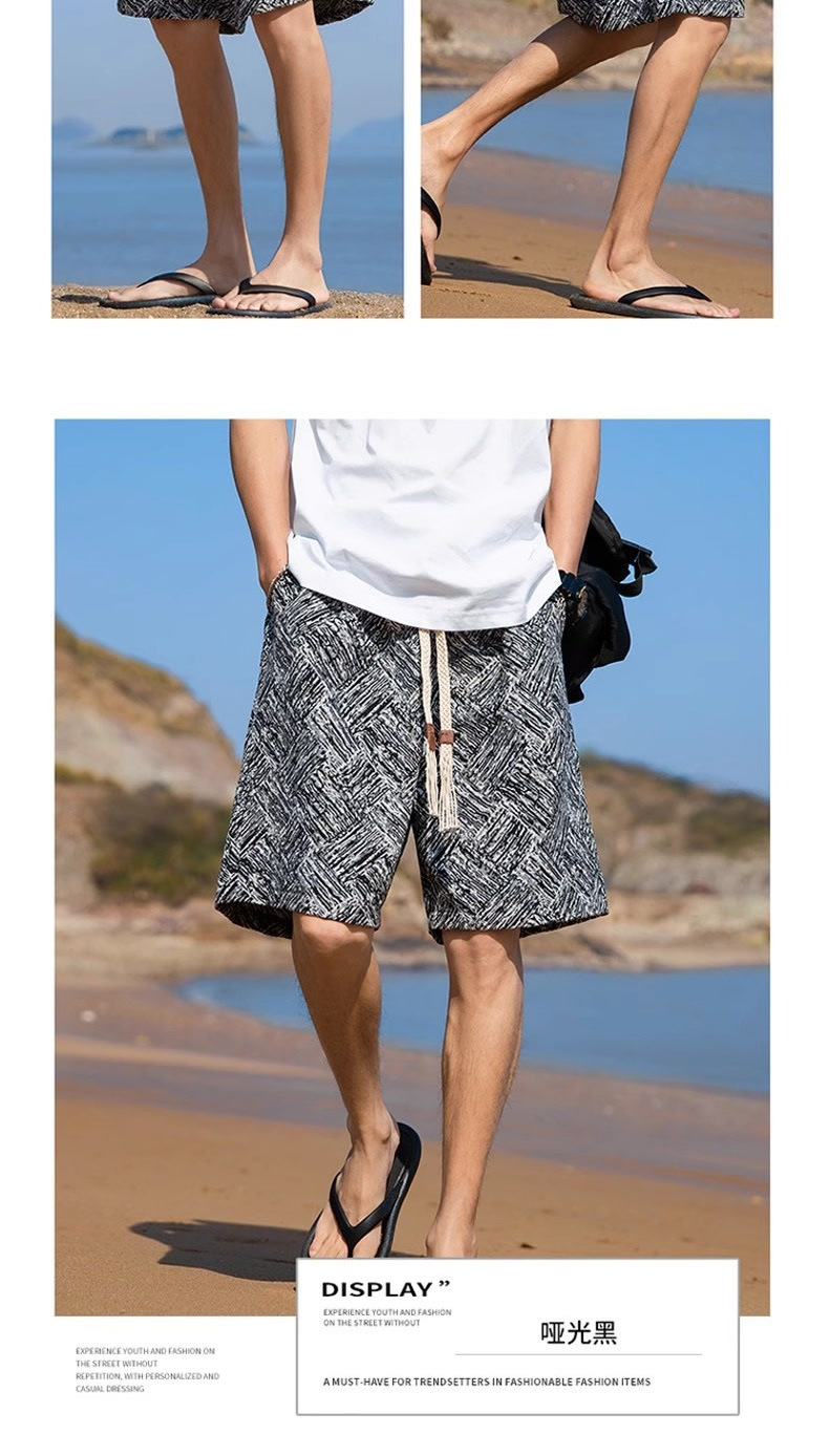 Unisex Summer Beach Shorts Textured Straight Leg Quick Drying Casual Mid Length Loose Fit For Home Or Sports_viptrois.com