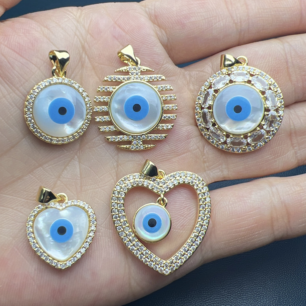 8g Weight Pendant Jewelry Making Type Shell, Zircon Inlay Material DIY Jewelry Accessories Classification 1 Piece Quantity Copper Material Eye Pattern Plating Design Simple Style Style 1 Piece Copper Shell Zircon Eye Pendant 无