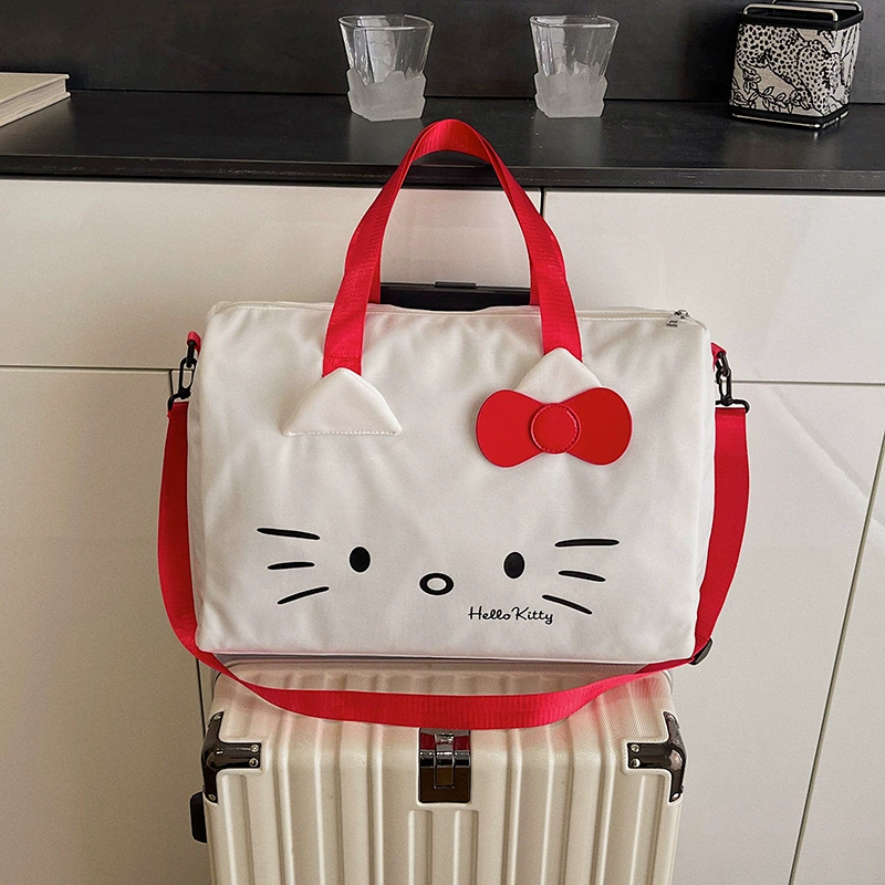 Hello Kitty, дорожная сумка, симпатичная мультяшная вместительная сумка на одно плечо с бантом, ручная сумка через плечо, спортивная сумка