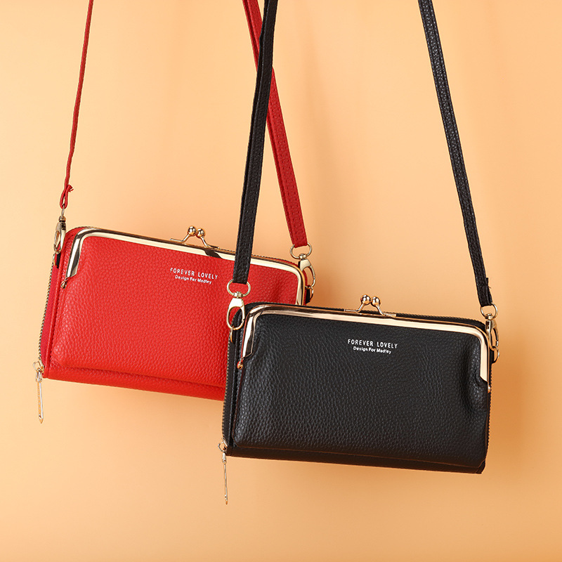 Factory wholesale horizontal mobile phone bag for women, lychee pattern small crossbody bag, sweet, versatile, multi-purpose coin purse, mini bag.